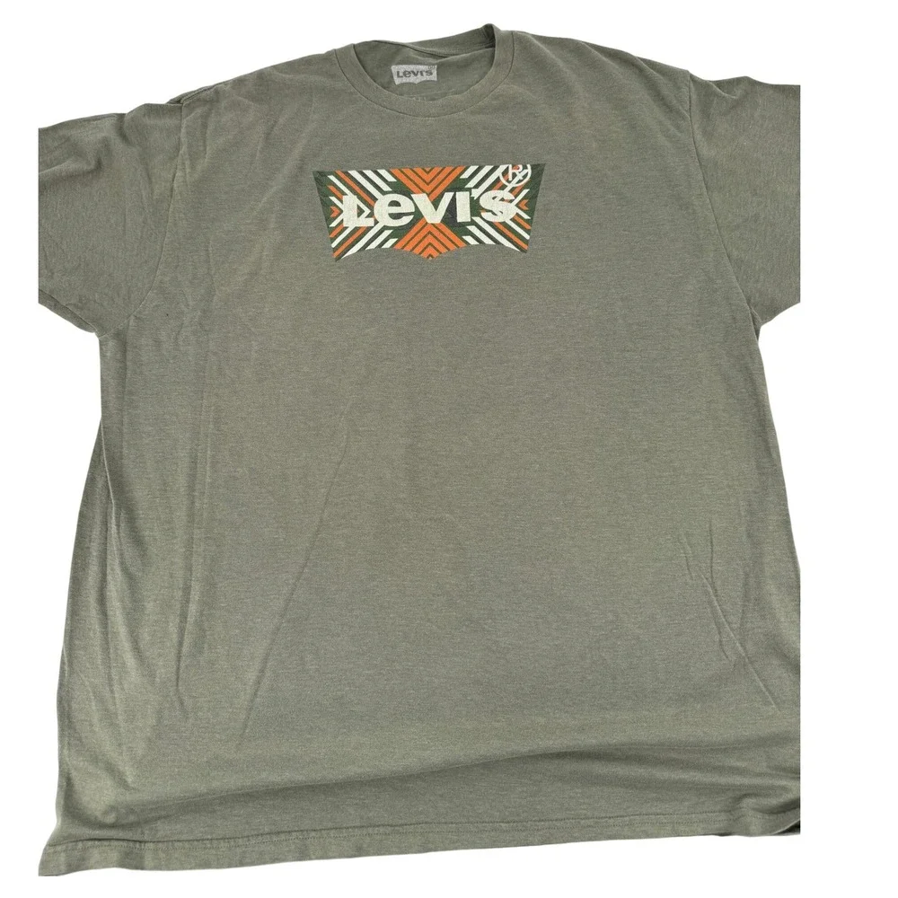 Levi's Graphic T-Shirt Mens 2XL Olive Green Geometric Batwing‎ Logo Tee